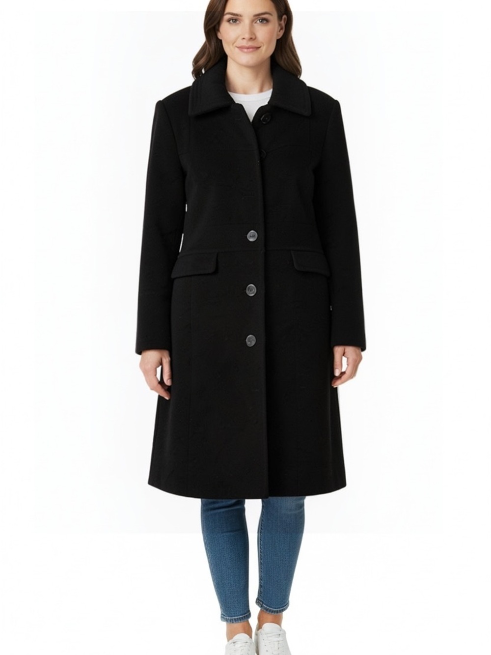 Worthington Black Single-Breasted Wool-Blend Pea Coat